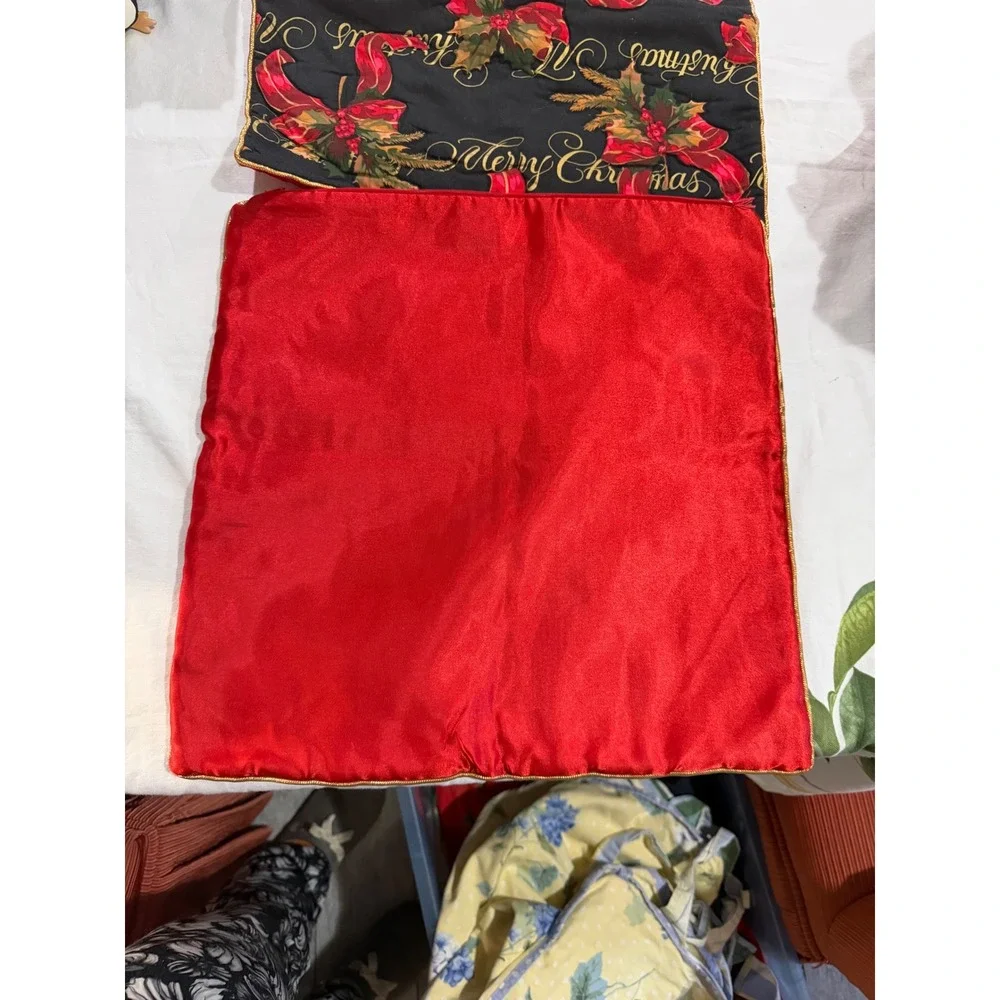 Biencarlo Merry Christmas Pillow Covers Set of 2 Black Red Gold Holly 16x16‎